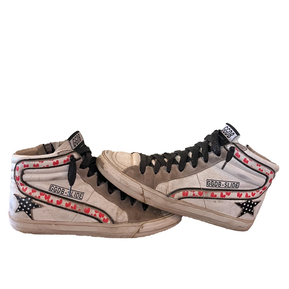 Golden Goose Deluxe Brand GGDB SlidesWhite and Black Shoes with Red Accents